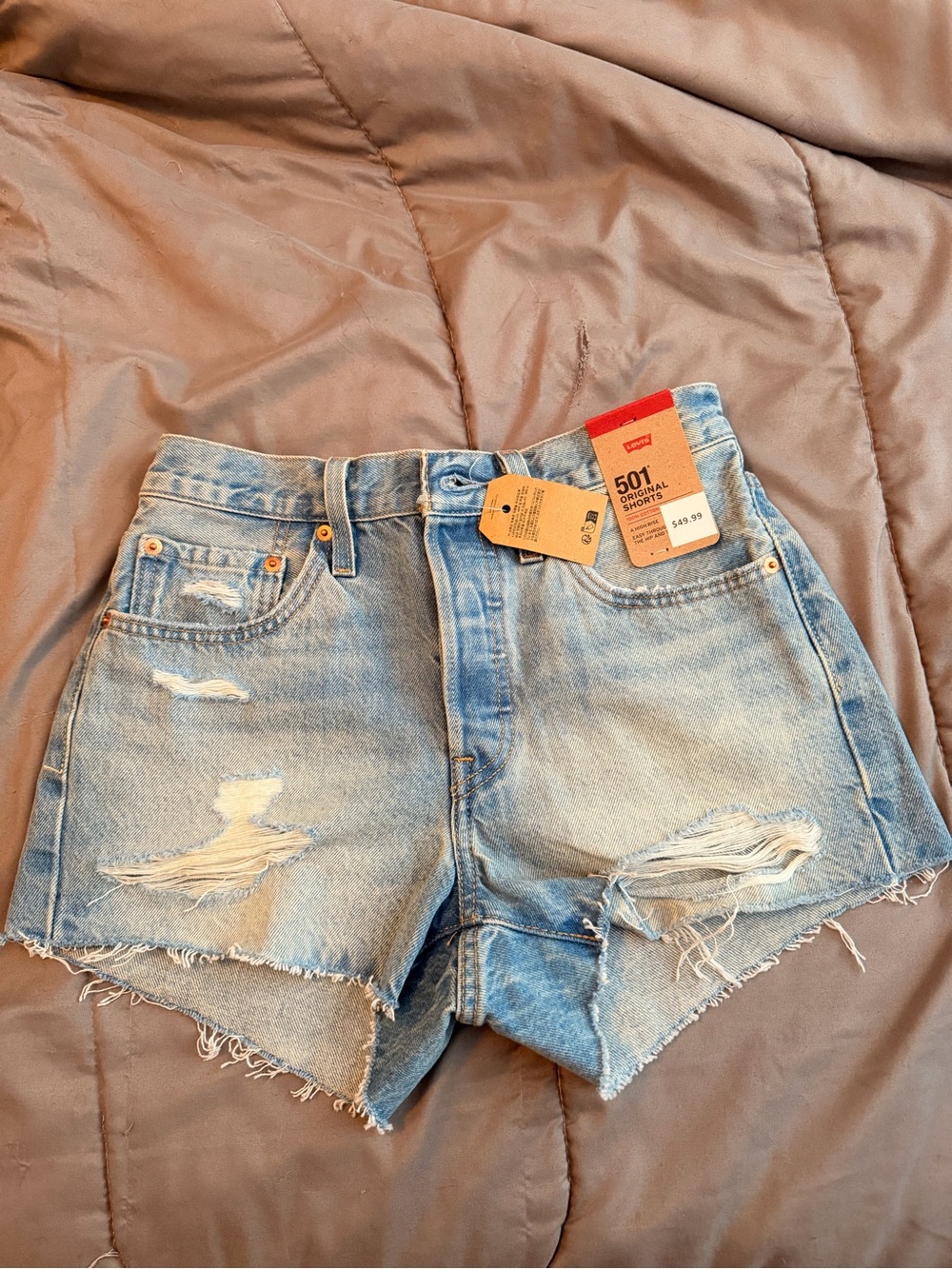 Levi's 501 Light Blue Distressed Denim Cutoff Shorts